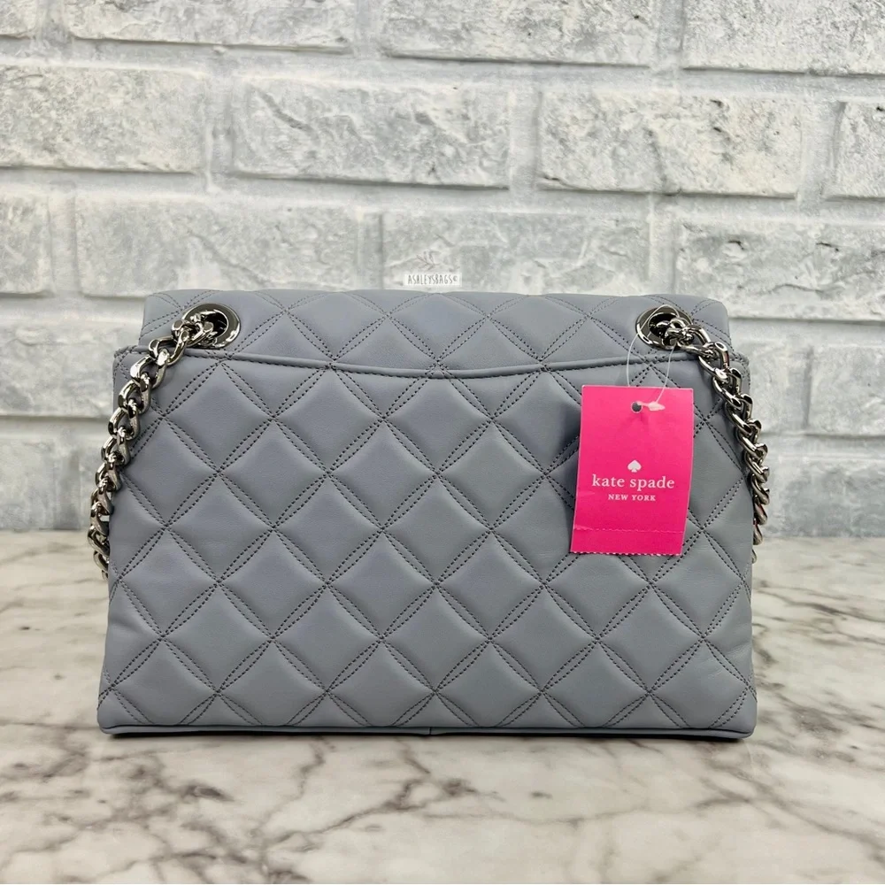 Kate Spade Natalia Quilted Leather Medium Flap Crossbody In Brushed Steel